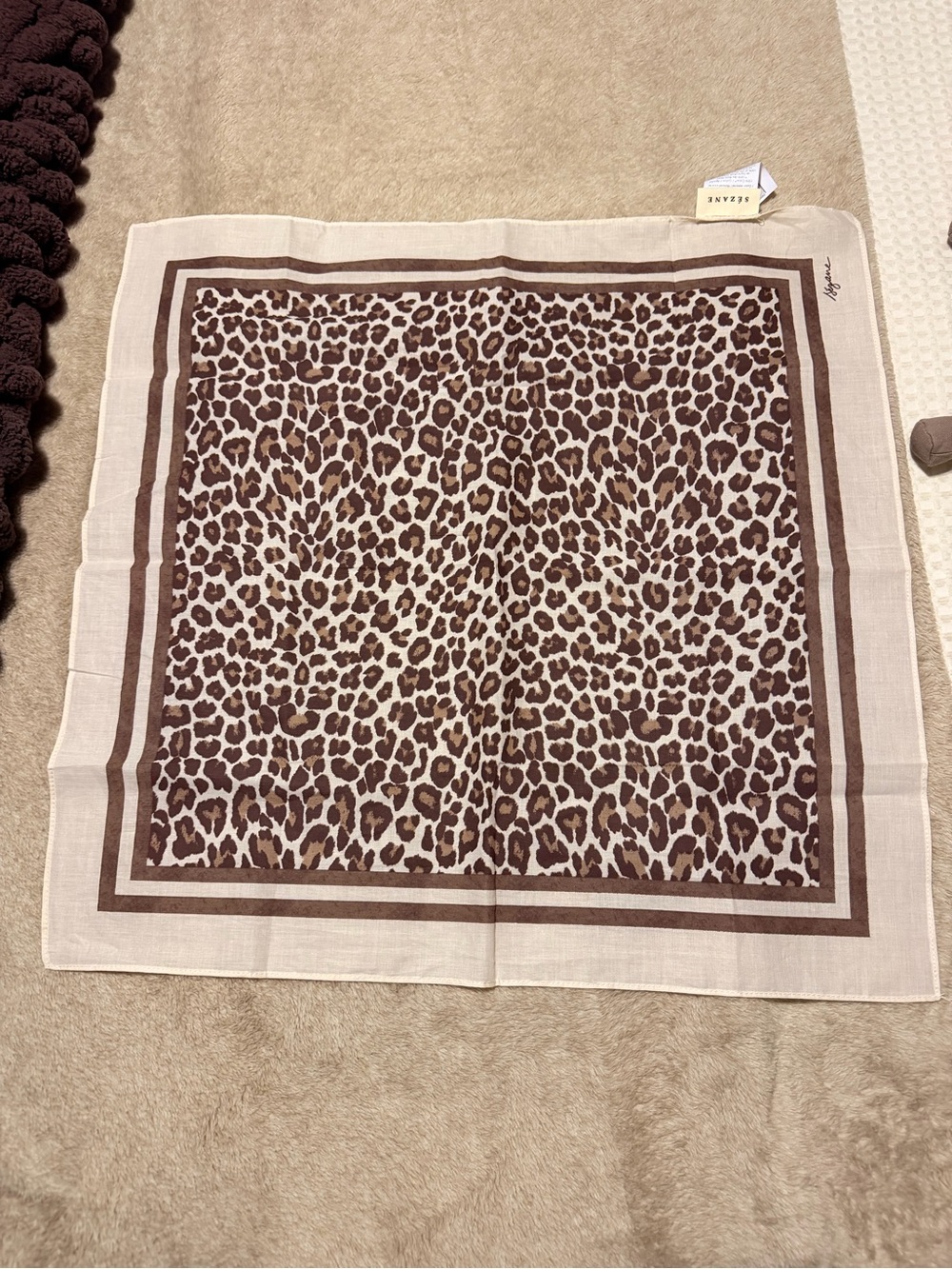 Sezane Leopard Print Silk-Feel Square Scarf - Brown & Cream BRAND NEW